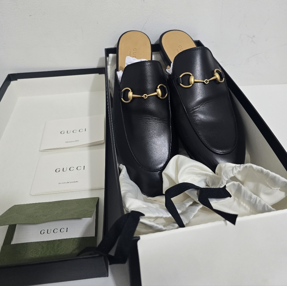 Gucci Black Leather Horsebit Mule Loafers